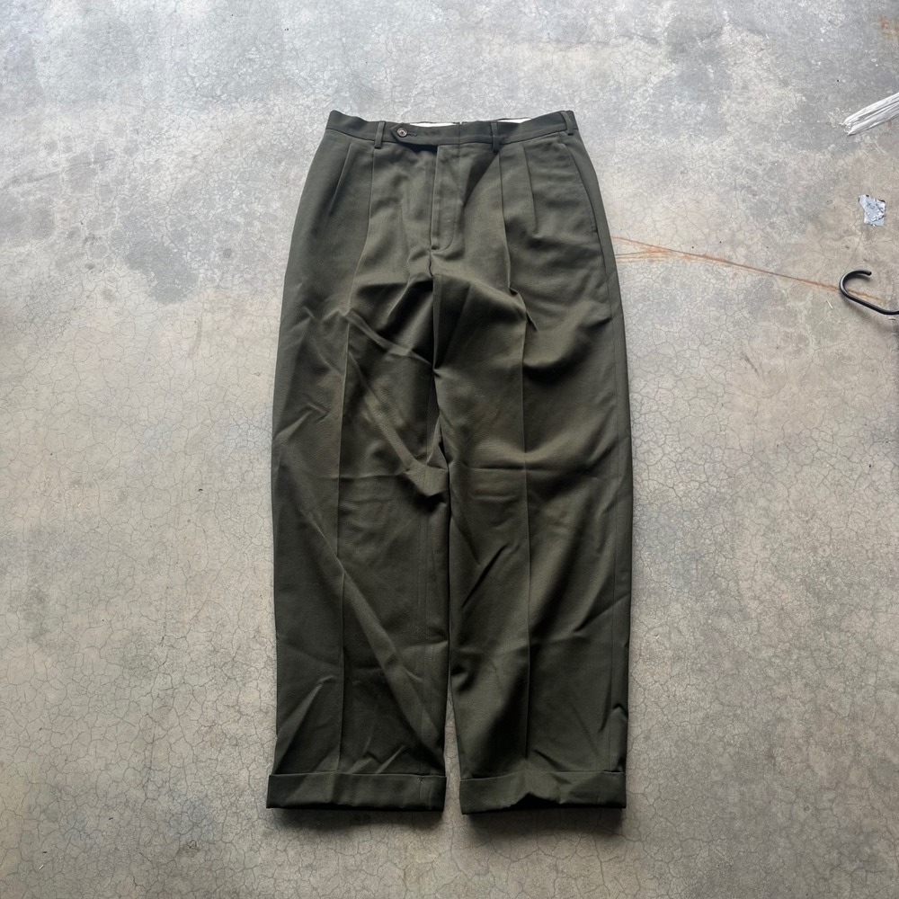 Nordstrom Corbin Mens Pleated Dress Pants Olive Green Cuffed Straight Leg 32x30